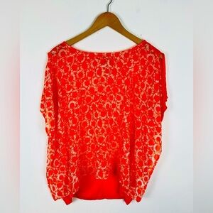 Michael Kors Women's Size S Poncho Tunic w/ Split Sleeve Orange Pattern